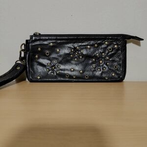 Nordstrom Genuine Deerskin Leather Studded Perfforated Clutch Wrislet Purse